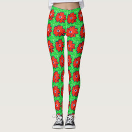 Legging Pintura de Anemone Vermelho Brilhante