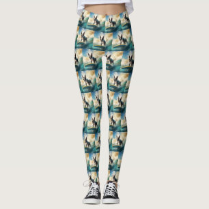 Legging Pintura de Boston Terrier Surfando na Praia