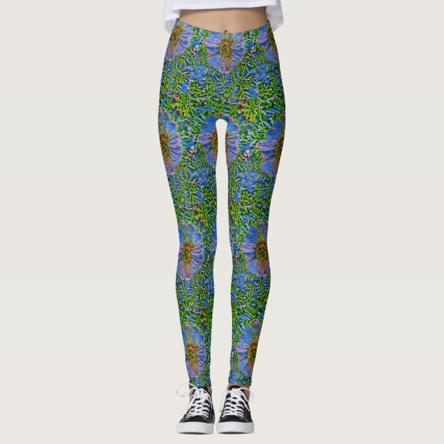 Legging Pintura de flores roxas (Frente)