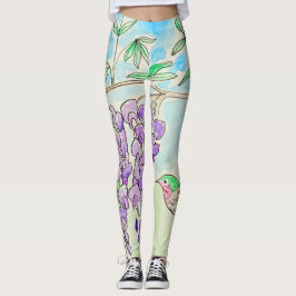 Legging Pintura de Hummingbird e Wisteria
