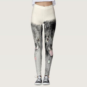 Legging Pintura de Keeshond, Mãe e Filho - Arte Original d