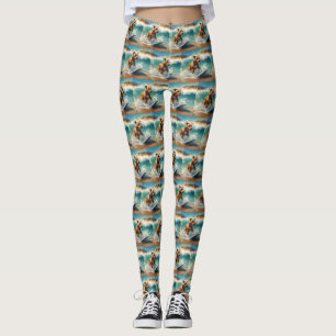 Legging Pintura de surfe em praia americana Staffordshire