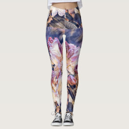 Legging Pintura em aquarela com flor de azeea roxa