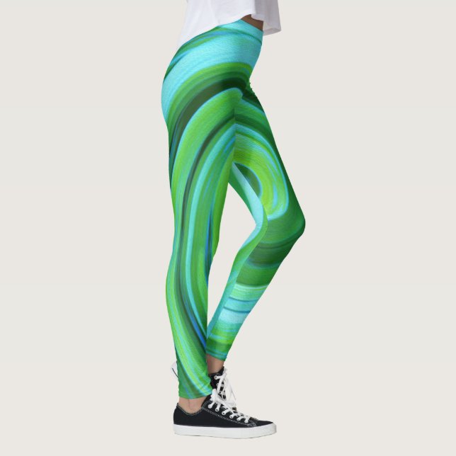 Legging Pintura em espiral líquida de Abstrato Turquesa (Direita)