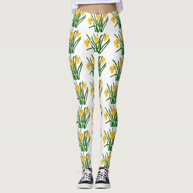 Legging Pintura Por Aquarela Amarela Daffodil Floral (Frente)