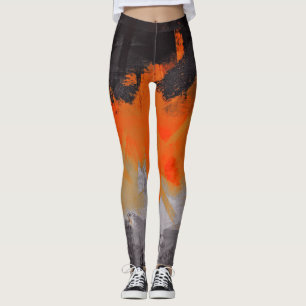 Legging Pintura preta alaranjada do abstrato das cinzas