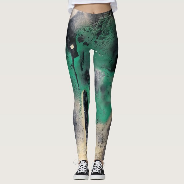 Legging Pintura verde abstrata da aguarela (Frente)