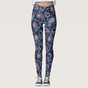 Legging Pioga elegante azul-púrpura, com padrão de Paisley