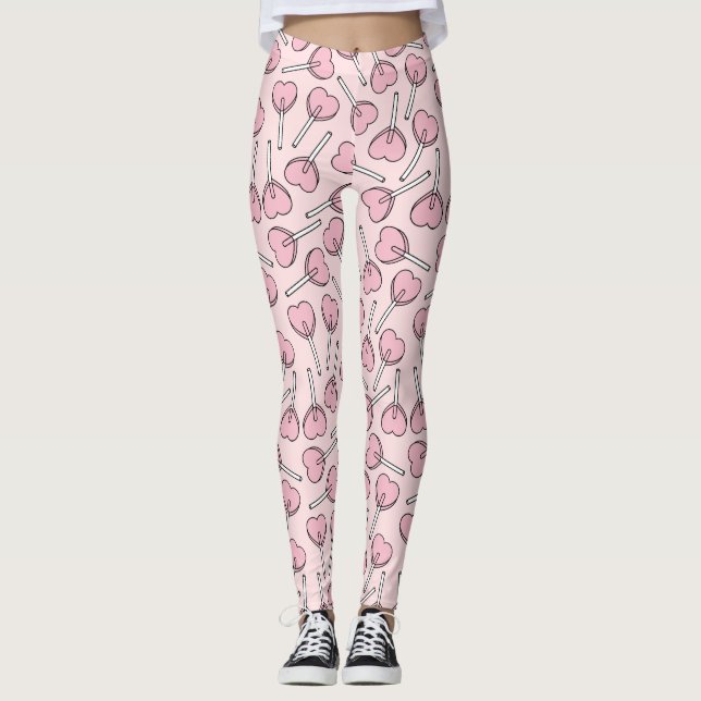 Legging Pirulitos Cor-de-Rosa, Pirulitos em Forma de Coraç (Frente)