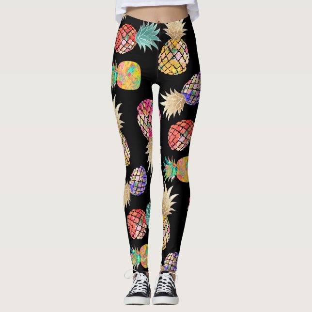 Legging PixDezines Aloha Ananás/Cor do Gráfico DIY (Frente)