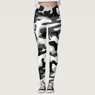 Legging PixDezines Camuflagem Ártica, Preto/Branco/Cinza