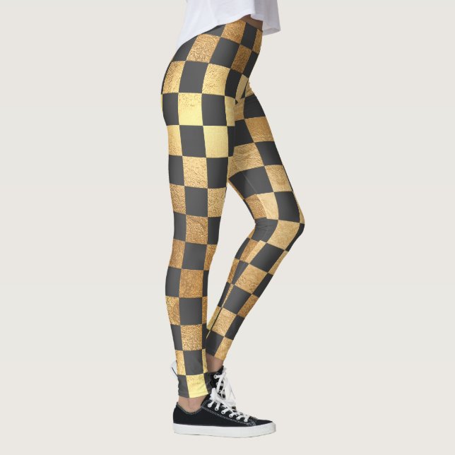 Legging PixDezines DIY Cor/Padrão Dourado Falso/Xadrez (Direita)