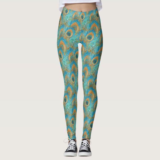 Legging PixDezines Handdrawn H2 Peacock/Cobalt/Aqua Blue (Frente)