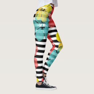 Legging PixDezines Hibisco/Amarelo/Laranja/Azul Claro/DIY 