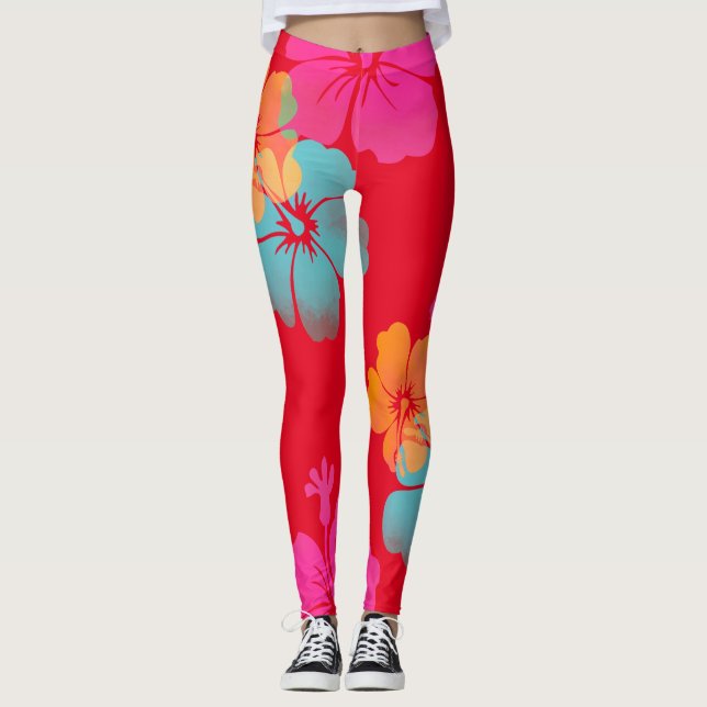 Legging PixDezines Hibisco/Rosa/Laranja/Aqua/DIY Fundo (Frente)