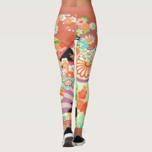 Legging PixDezines Kimono/Peonies/Cereja
