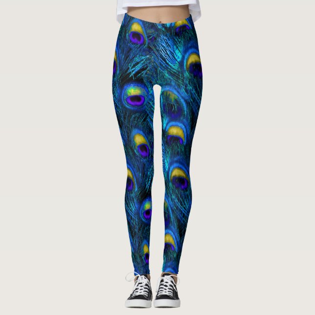 Legging PixDezines Peacock Feather/Cobalt/Aqua (Frente)