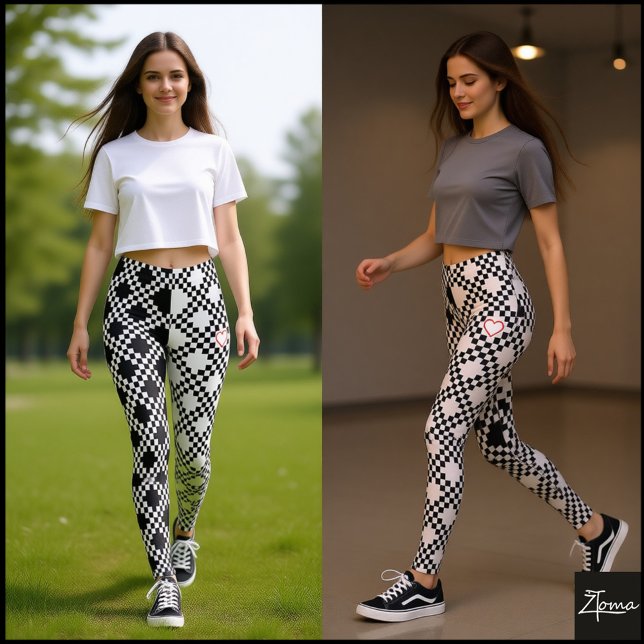 Legging Pixel Padrão Meio preto e meio branco (Criador carregado)