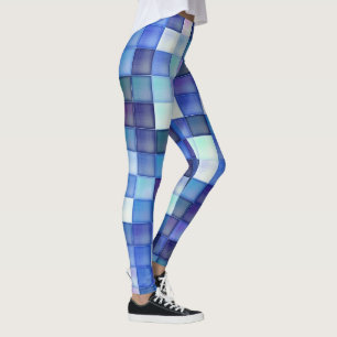 Legging Pixels de Jogo de Vídeo Padrão Quadrado Azul