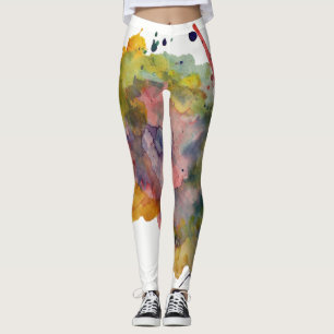 Legging Placas de Abstrato de Aquarelas Coloridas Quentes 