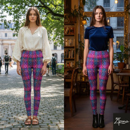 Legging Plaid Tartan Pink Purple Teal Neon