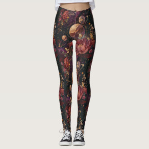 Legging Planeta Anelado com Cristal Cósmico Arte Fantasia 