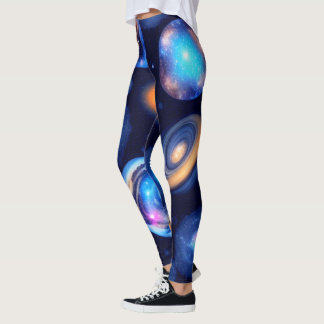 Legging Planetas Galáxicos Céu Negro