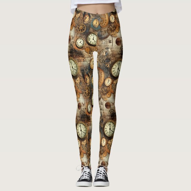 Legging Plano de Engenharia Steampunk Marrom Latão (Frente)