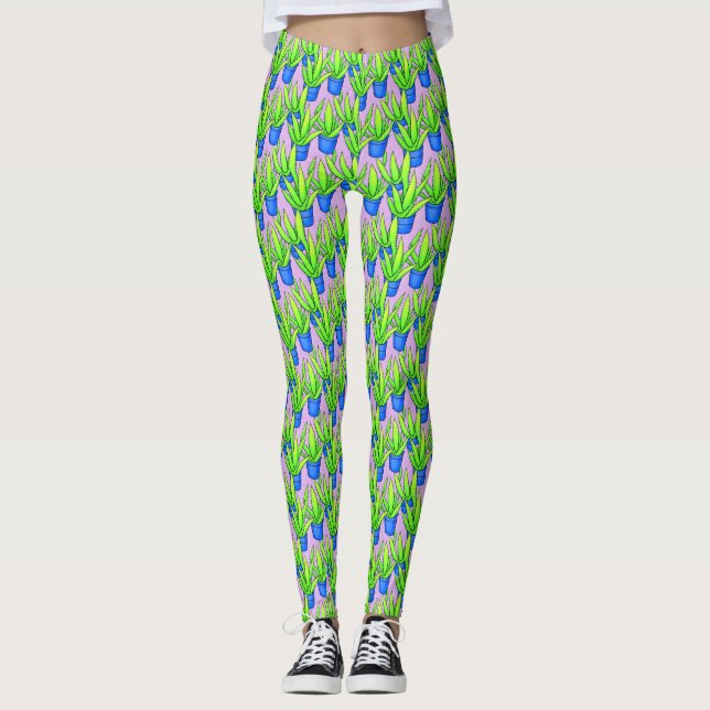 Legging Plantas de Aloe Vera Estampado Têxtil (Frente)