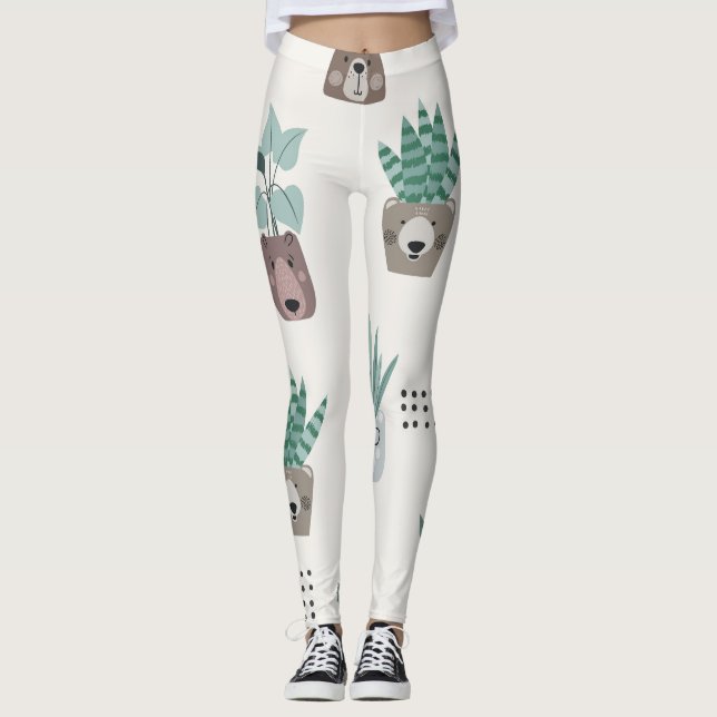 Legging Plantas De Cartoon: Rosto Sem Vista (Frente)
