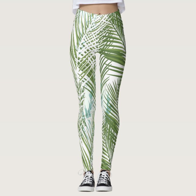 Legging plantas de palmeiras e folhas verdes (Frente)