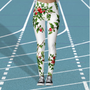 Legging Plantas de visco natalino verde e vermelho Chic em
