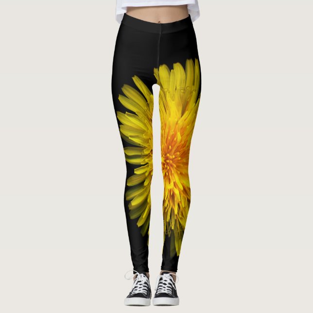Legging Plantas no dente-de-leão amarelo das calças (Frente)