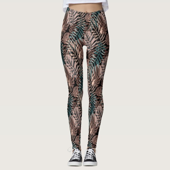 Legging Plantas tropicais, selva, trópicos, bege, folhas (Frente)