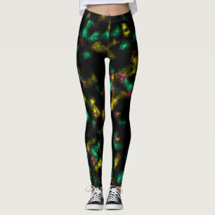 Legging Plasma abstrato em verde e amarelo em preto