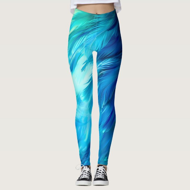 Legging Pluma Abstrata Azul Verde (Frente)