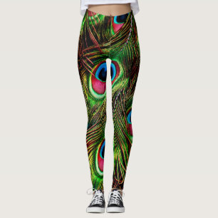 Legging plumagem de penas de pavão