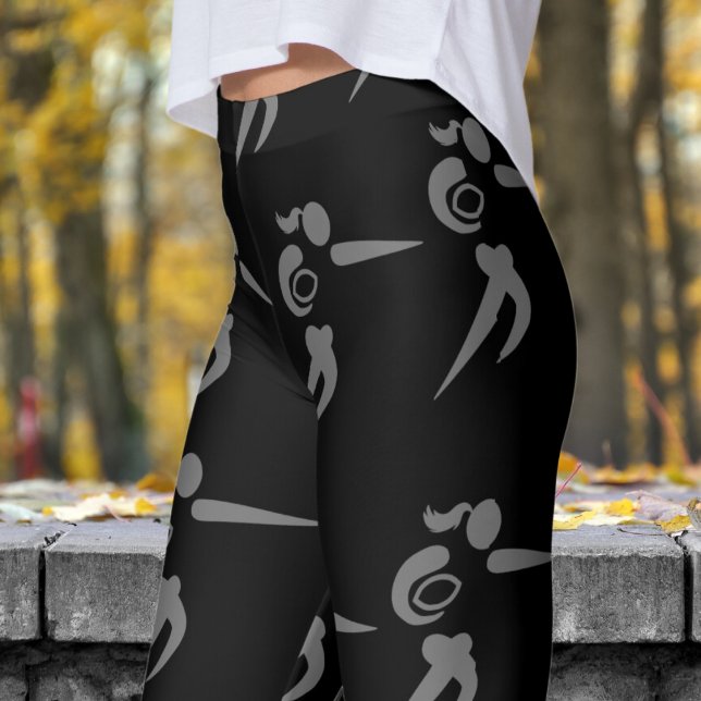 Legging Poderoso padrão de rugby das mulheres negras (Womens Rugby on Black Leggings)