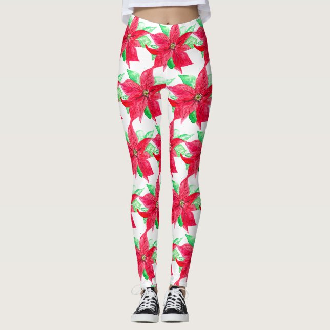 Legging Poinsettia Red Floral Fllower (Frente)