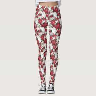 Legging Poinsettias Vermelhas e Brancas