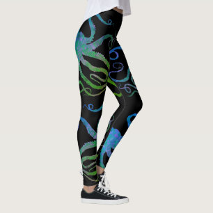 Legging Polvo 6 azul/verde no preto - caneleiras