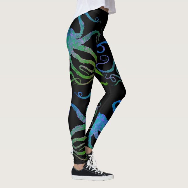 Legging Polvo 6 azul/verde no preto - caneleiras (Direita)