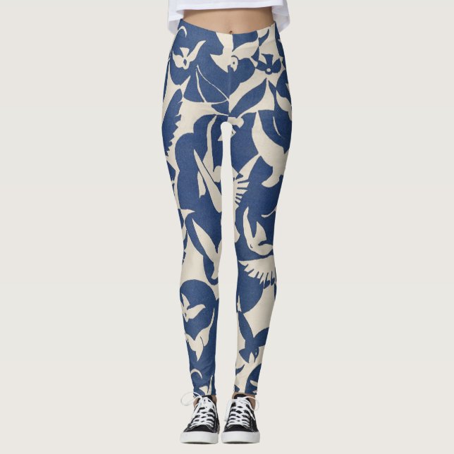 Legging Pombos em legenda de padrão branco e azul (Frente)