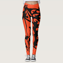 Legging Pônei Laranja de Outono Cavalo Bronco Garanhão Lin
