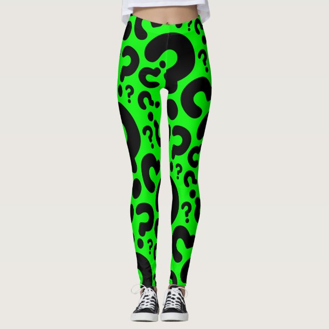 Legging ponto de interrogação verde-ácido halloween (Frente)