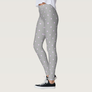 Legging Ponto Rosa Fundo Cinza Elegante Ponto Polka Pontil