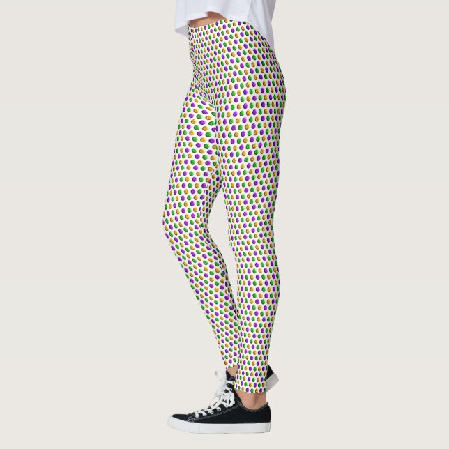 Legging Pontos Amarelos Verdes Roxos Mardi Gras Brancas (Esquerda)