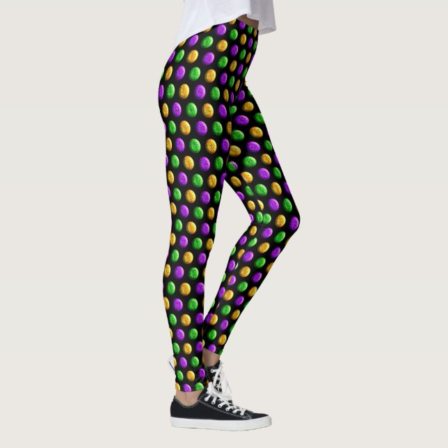 Legging Pontos Amarelos Verdes Roxos Mardi Pretos (Direita)