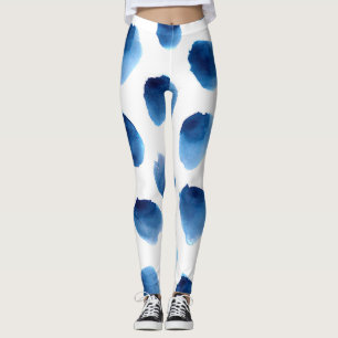 Legging Pontos Azuis De Aquarela: Pintados À Mão Sem Costu