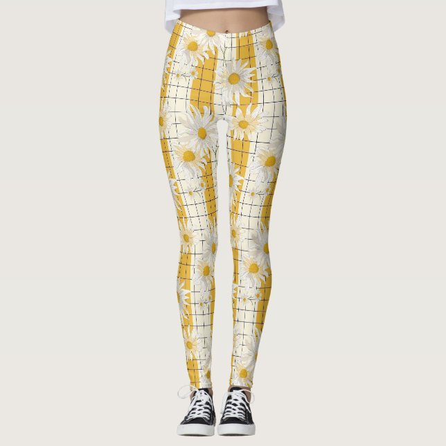 Legging Pontos Brancos em Fundo de Grade com Largura Amare (Frente)